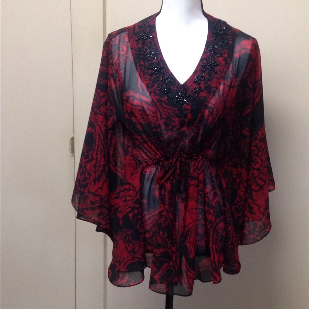 Coldwater Creek red and black top/tunic